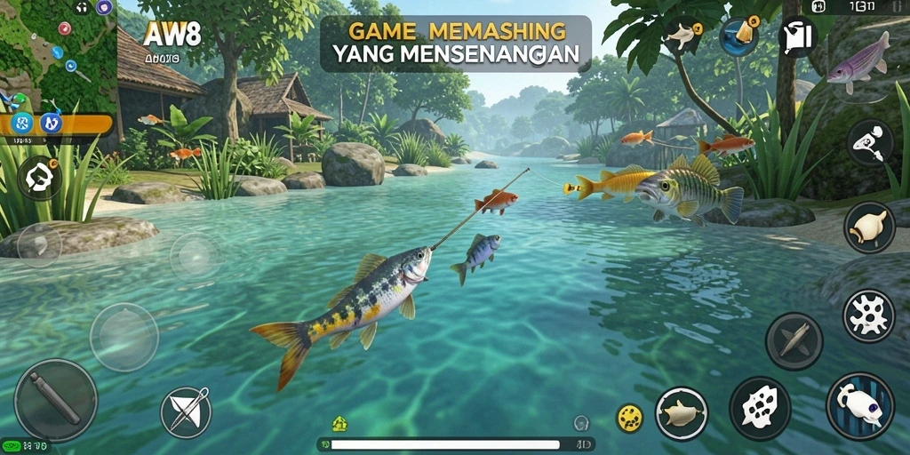 Screenshot menunjukkan pengalaman memancing seru di AW8.