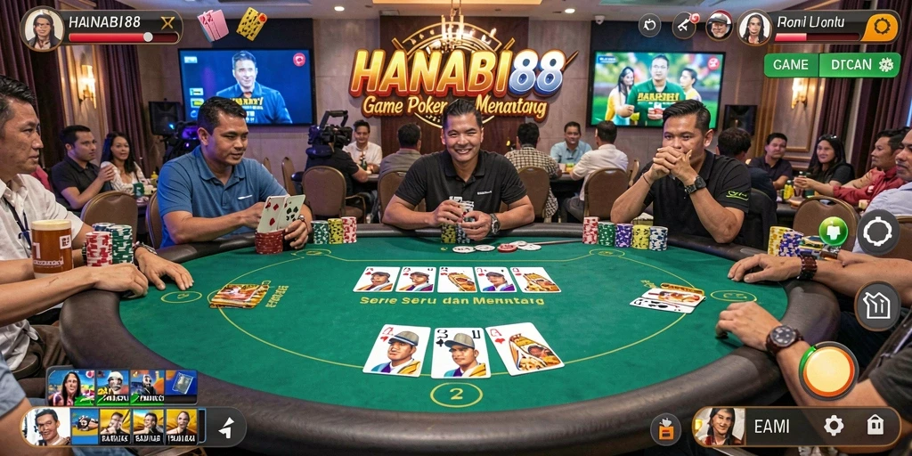 Tampilan gameplay Poker yang mendebarkan di HANABI88