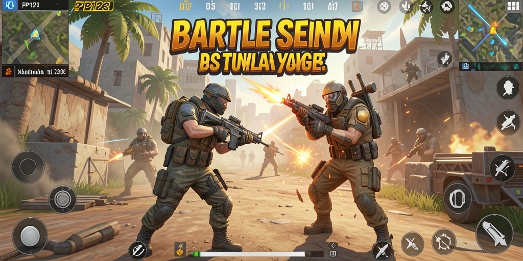 Screenshot utama PP123 menampilkan aksi intens dalam Battle Royale.
