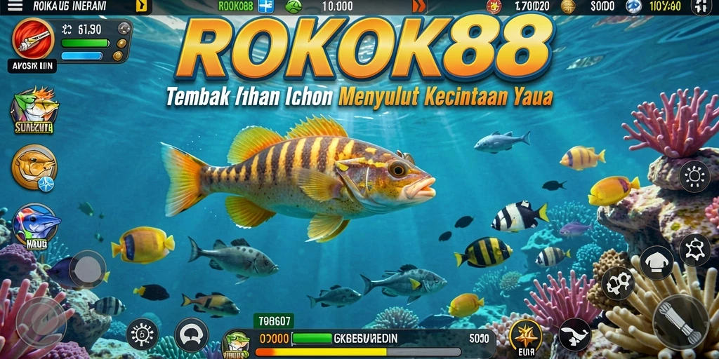 Tampilan permainan ROKOK88 dengan aksi tembak ikan yang seru.