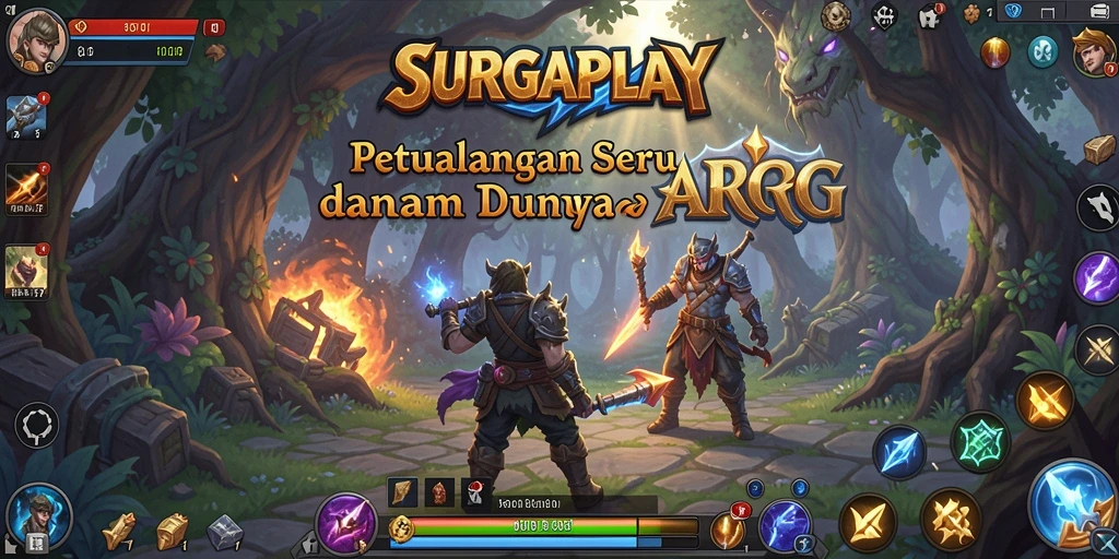 Gameplay menarik dalam SURGAPLAY menampilkan karakter melawan monster.