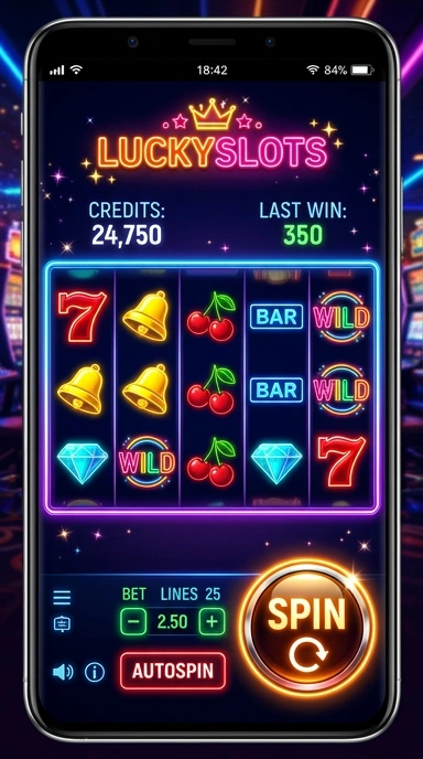 Tampilan antarmuka pengguna LuckySlots yang menarik.